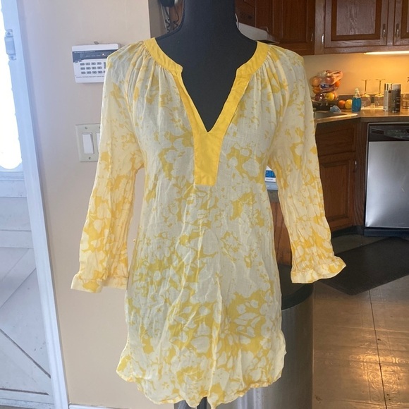 H&M Yellow & White V-Neck 3/4 Sleeve Shirt Dress - Picture 3 of 9